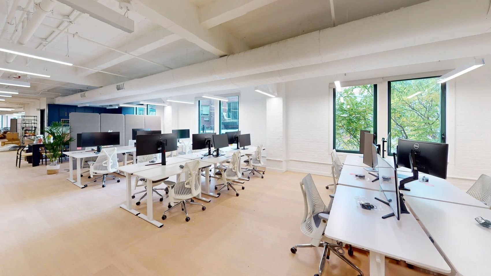 Open workstations on a built floor