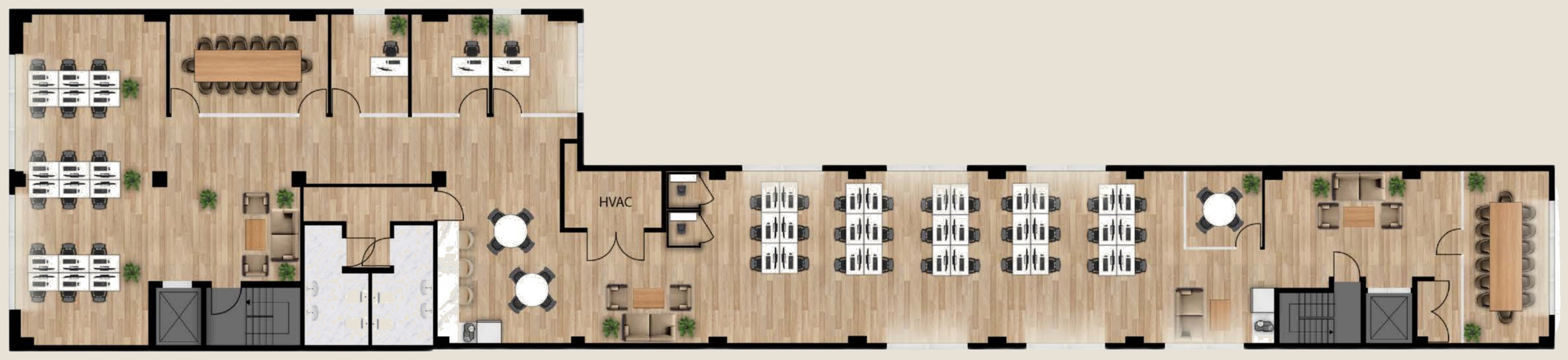 Floorplan 2: 8,308 square foot office layout with private offices, boardroom and open bullpen